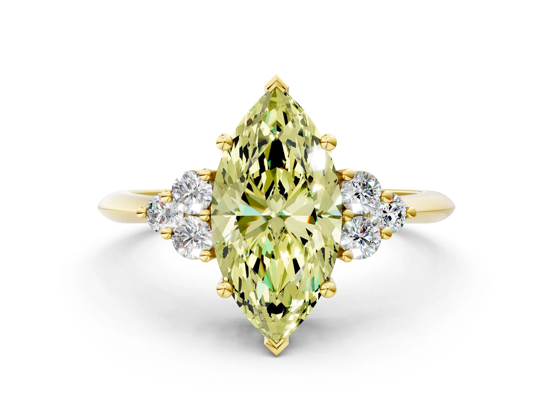 Yellow gold Fancy Yellow Marquise Cut Cut Diamond Cluster Ring with Solitaire Band and Four-Prong Setting_12