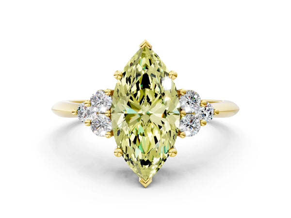 Yellow Gold Marquise Cluster Accent Engagement Ring Setting for Fancy Yellow Center