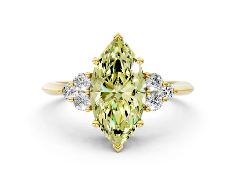 Yellow gold Fancy Yellow Marquise Cut Cut Diamond Cluster Ring with Solitaire Band and Four-Prong Setting_12