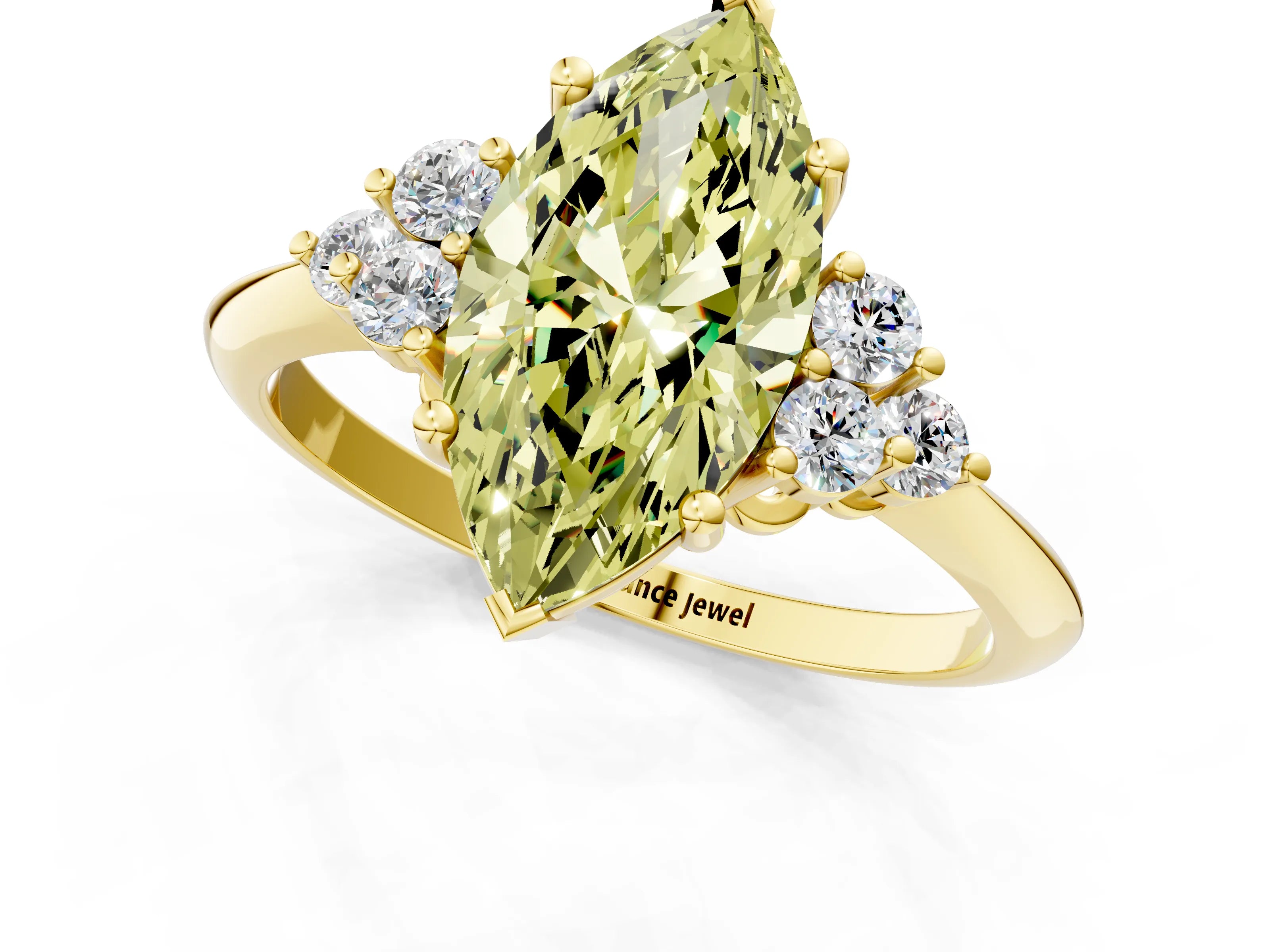 Yellow gold Fancy Yellow Marquise Cut Cut Diamond Cluster Ring with Solitaire Band and Four-Prong Setting_13