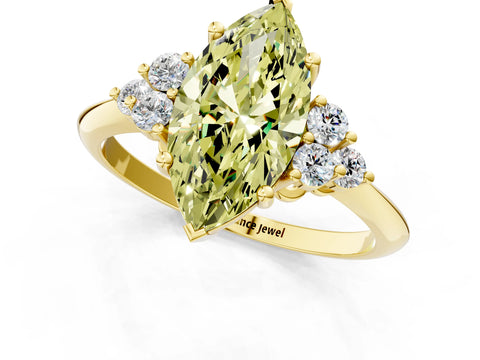 Yellow gold Fancy Yellow Marquise Cut Cut Diamond Cluster Ring with Solitaire Band and Four-Prong Setting_13