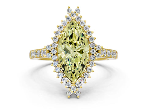 Yellow gold Fancy Yellow Marquise Cut Cut Diamond Sunburst Halo Engagement Ring with Pavé Band_12