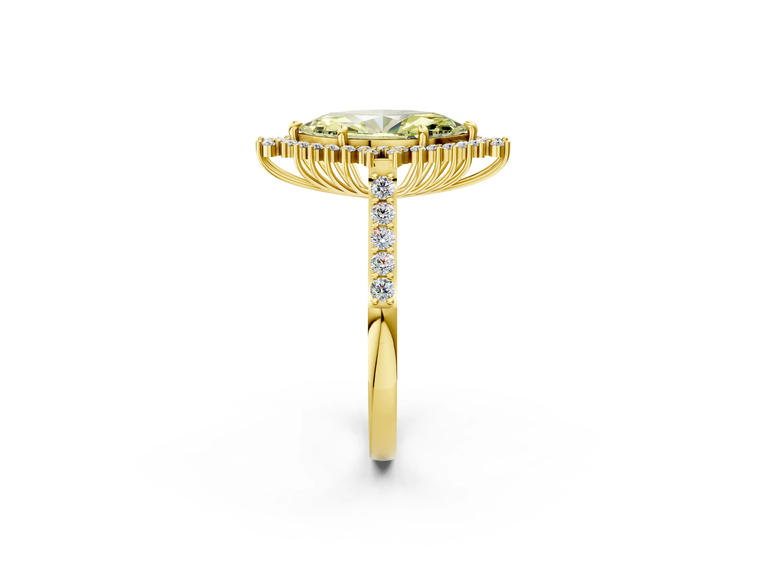 Yellow gold Fancy Yellow Marquise Cut Cut Diamond Sunburst Halo Engagement Ring with Pavé Band_14