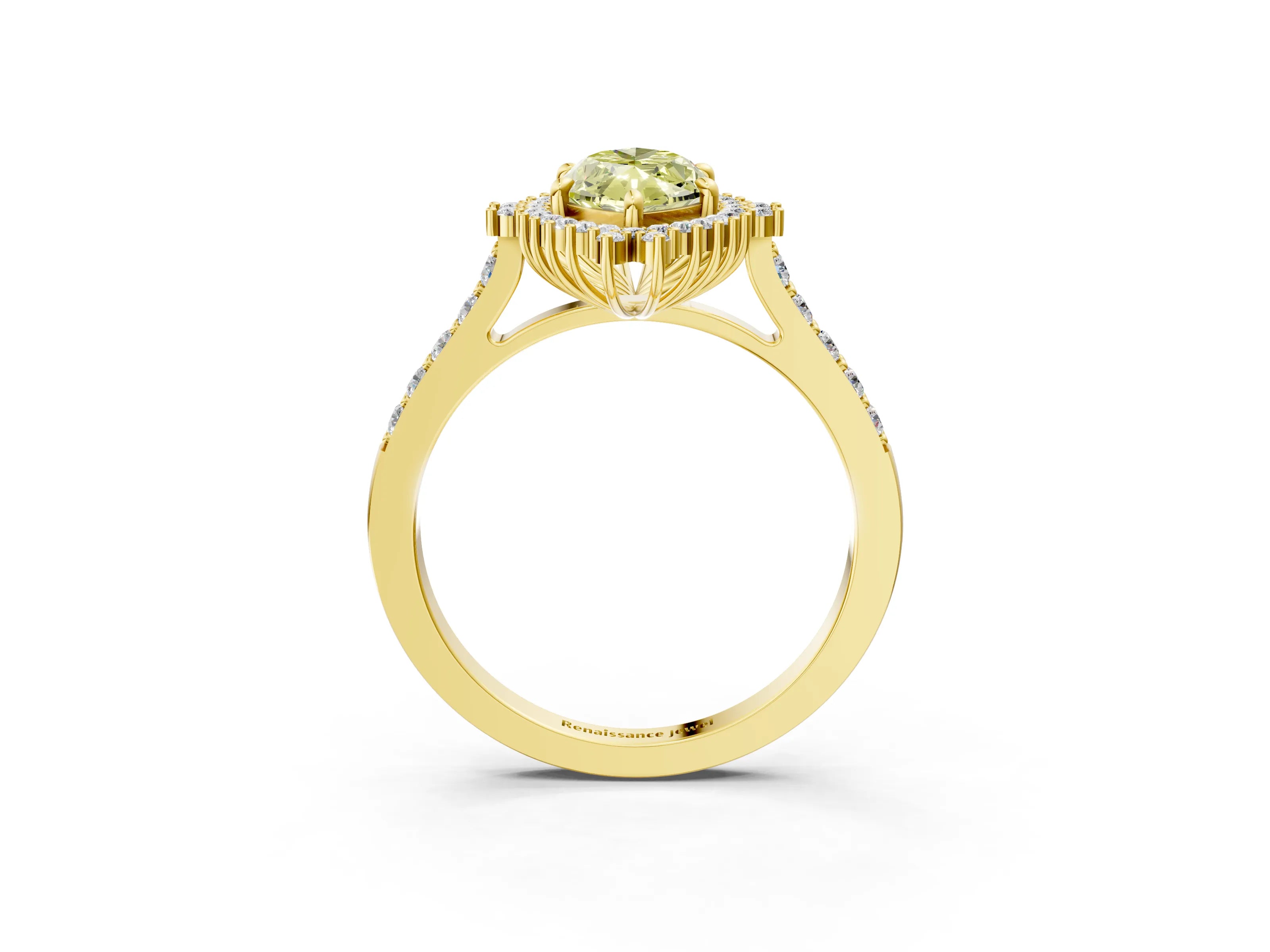 Yellow gold Fancy Yellow Marquise Cut Cut Diamond Sunburst Halo Engagement Ring with Pavé Band_15