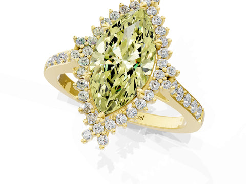 Yellow gold Fancy Yellow Marquise Cut Cut Diamond Sunburst Halo Engagement Ring with Pavé Band_25