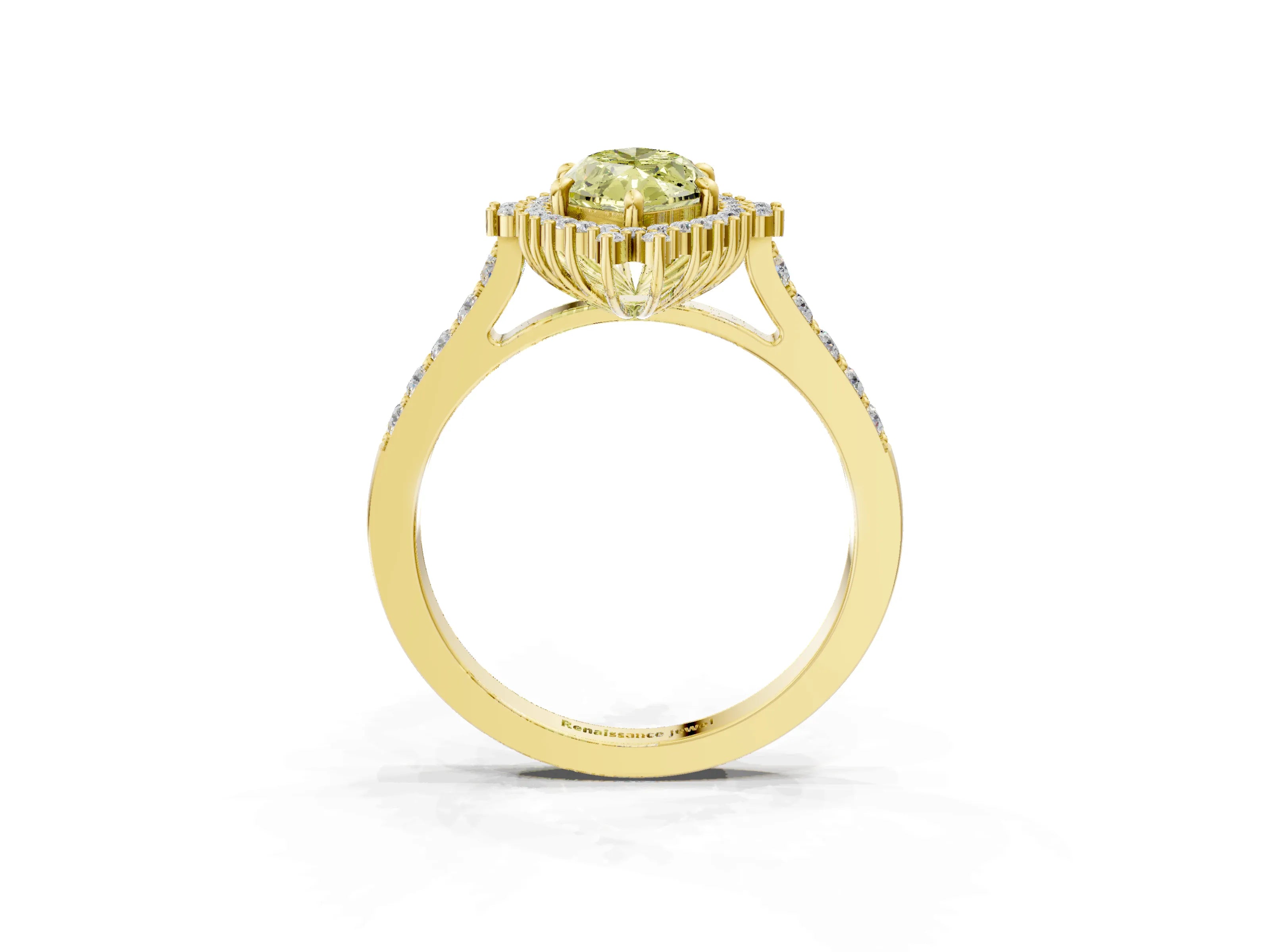 Yellow gold Fancy Yellow Marquise Cut Cut Diamond Sunburst Halo Engagement Ring with Pavé Band_27