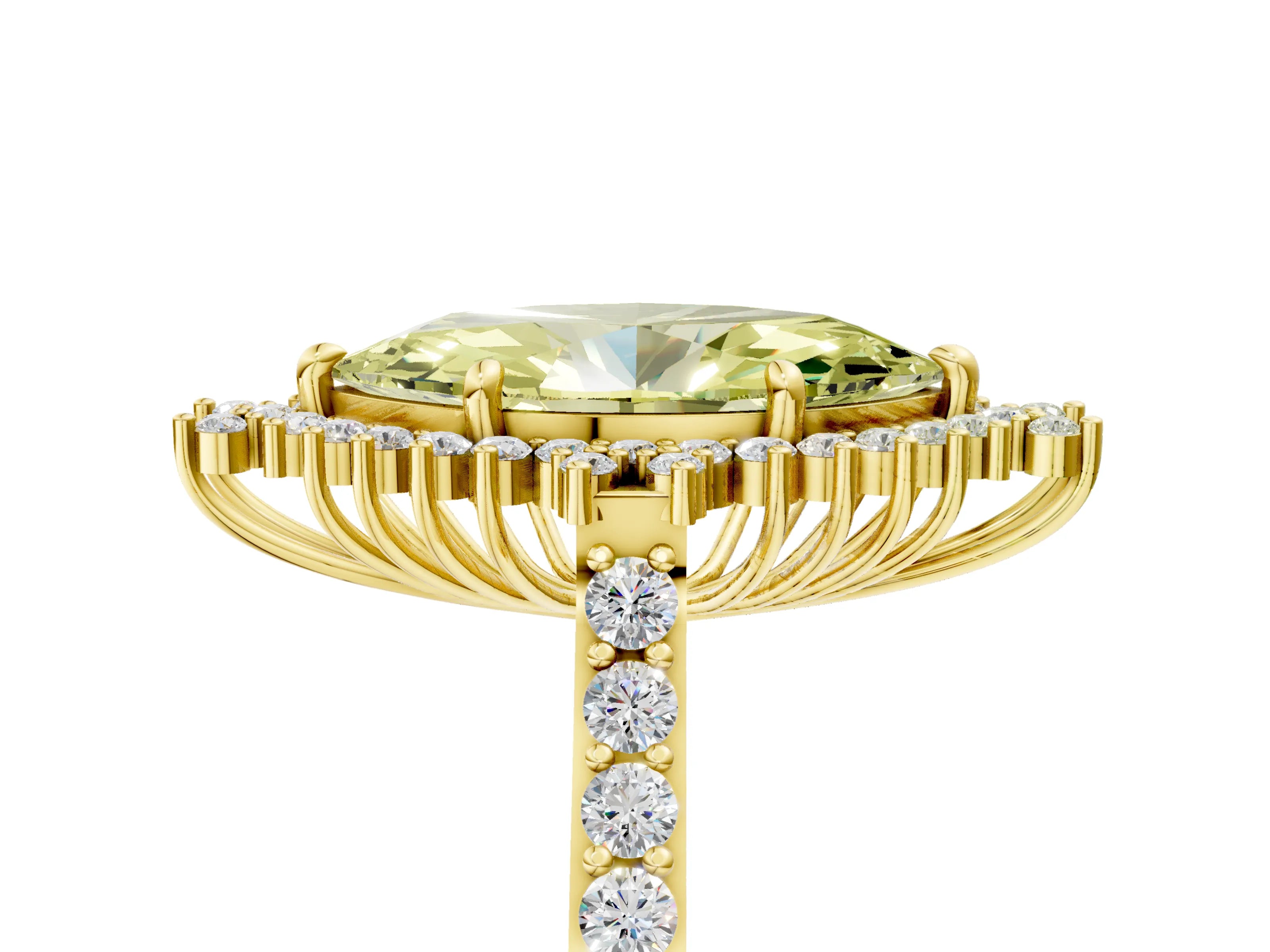 Yellow gold Fancy Yellow Marquise Cut Cut Diamond Sunburst Halo Engagement Ring with Pavé Band_29