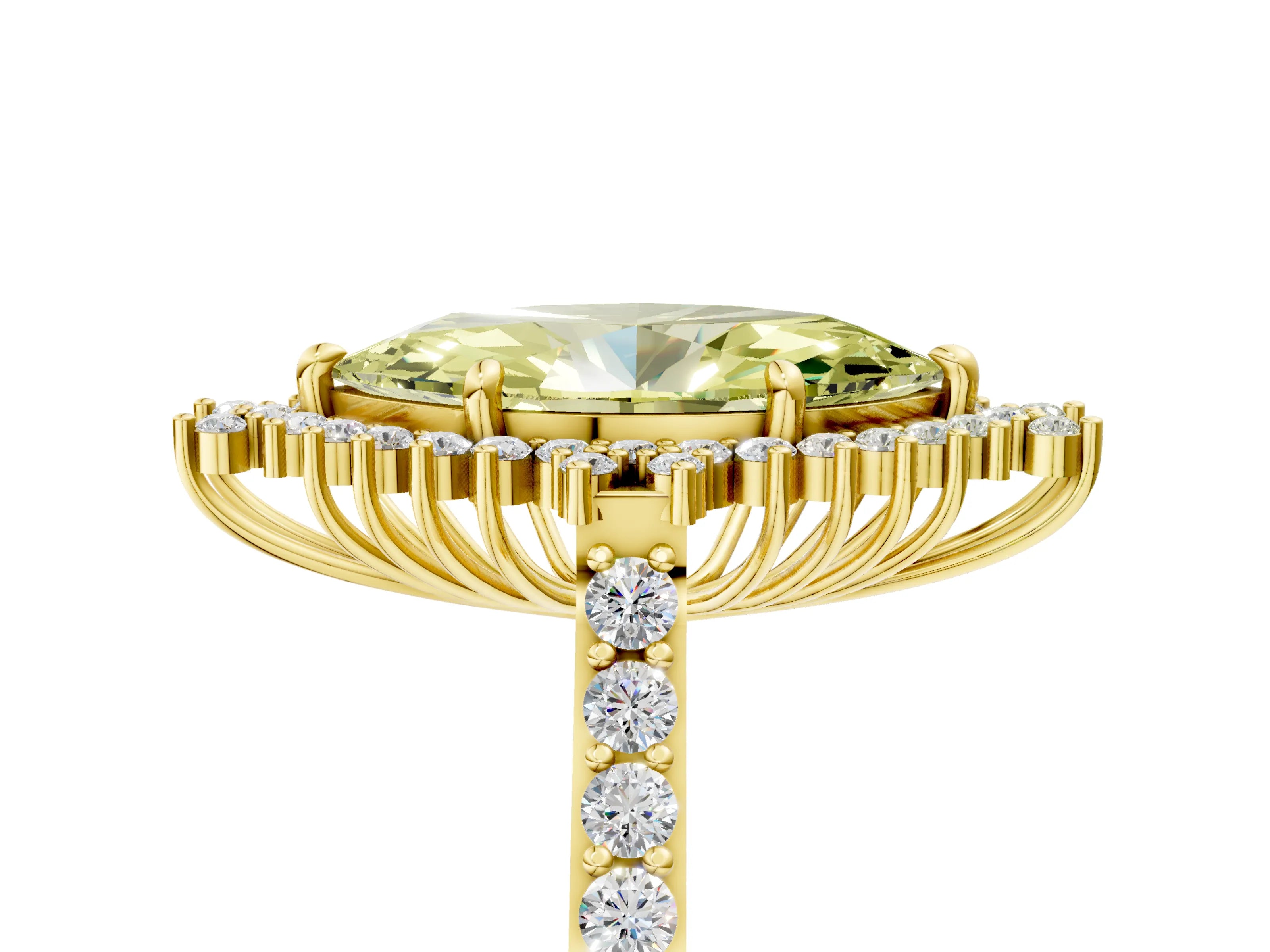 Yellow gold Fancy Yellow Marquise Cut Cut Diamond Sunburst Halo Engagement Ring with Pavé Band_5