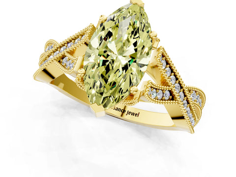 Yellow gold Fancy Yellow Marquise Cut Cut Diamond Twisted Band with Milgrain Pave Setting and Four-Prong Setting_1