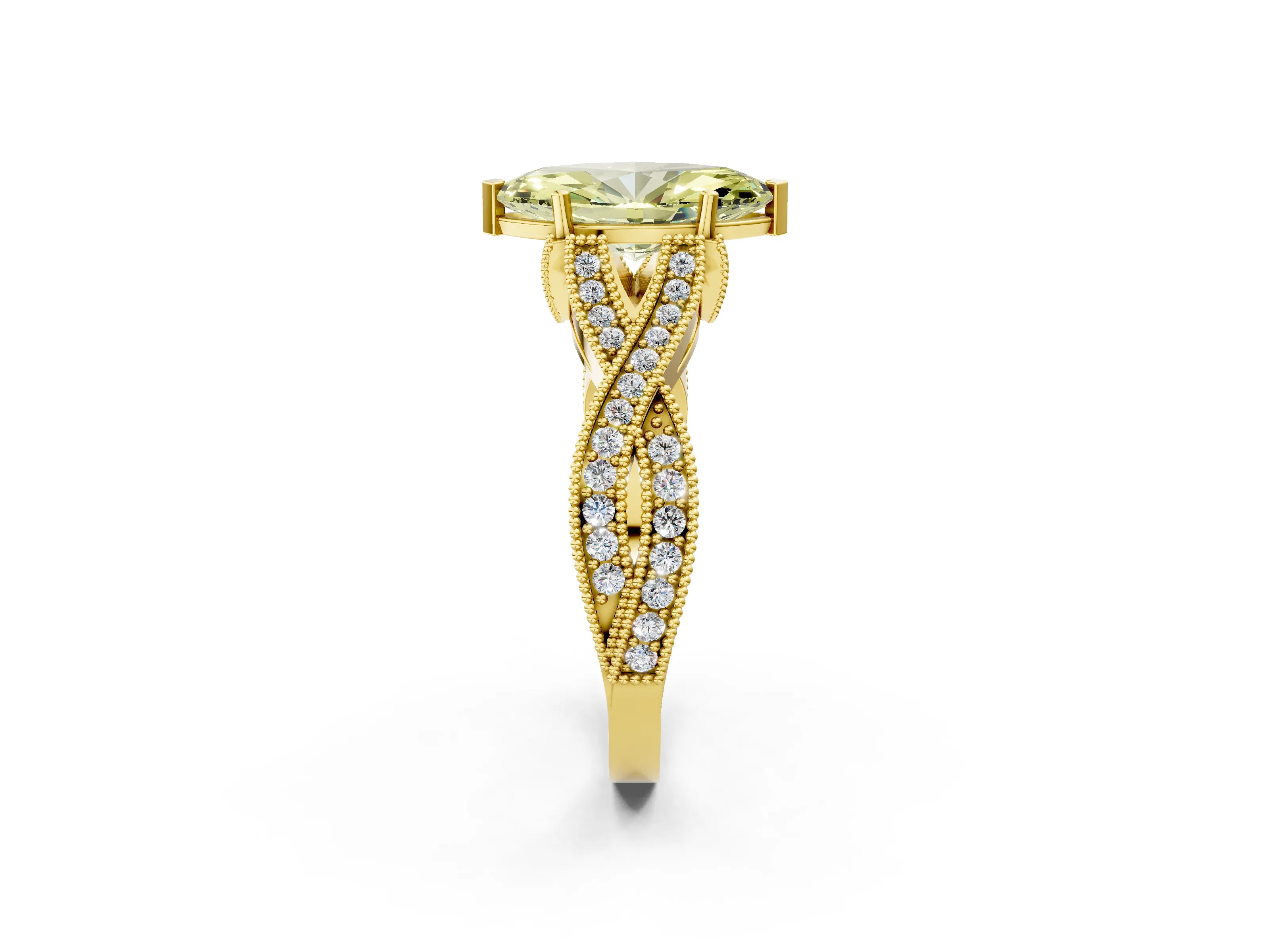 Yellow gold Fancy Yellow Marquise Cut Cut Diamond Twisted Band with Milgrain Pave Setting and Four-Prong Setting_2