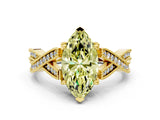 Yellow gold Fancy Yellow Marquise Cut Cut Diamond Twisted Band with Milgrain Pave Setting and Four-Prong Setting