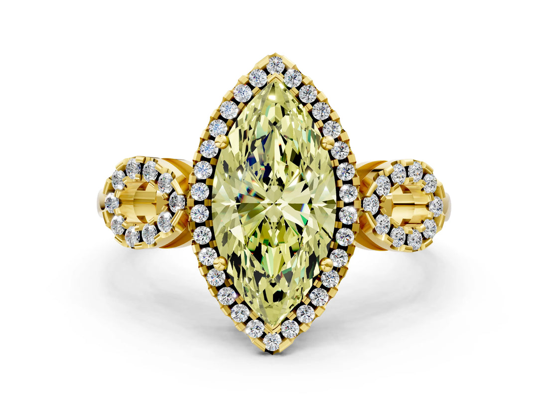 Yellow gold Fancy Yellow Marquise Cut Cut Halo Diamond Infinity Band with Four-Prong Setting
