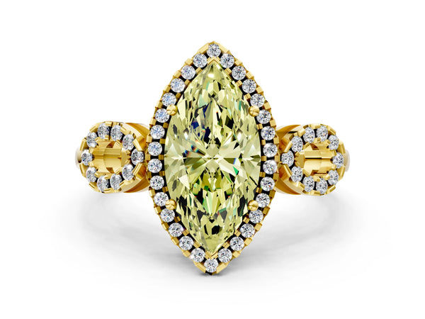 Yellow Gold Marquise Pave Infinity Halo Engagement Ring Setting for Fancy Yellow Center