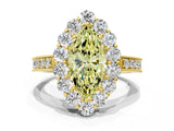 Yellow gold Fancy Yellow Marquise Cut Cut Halo Diamond Pavé Engagement Ring with Milgrain Detailing