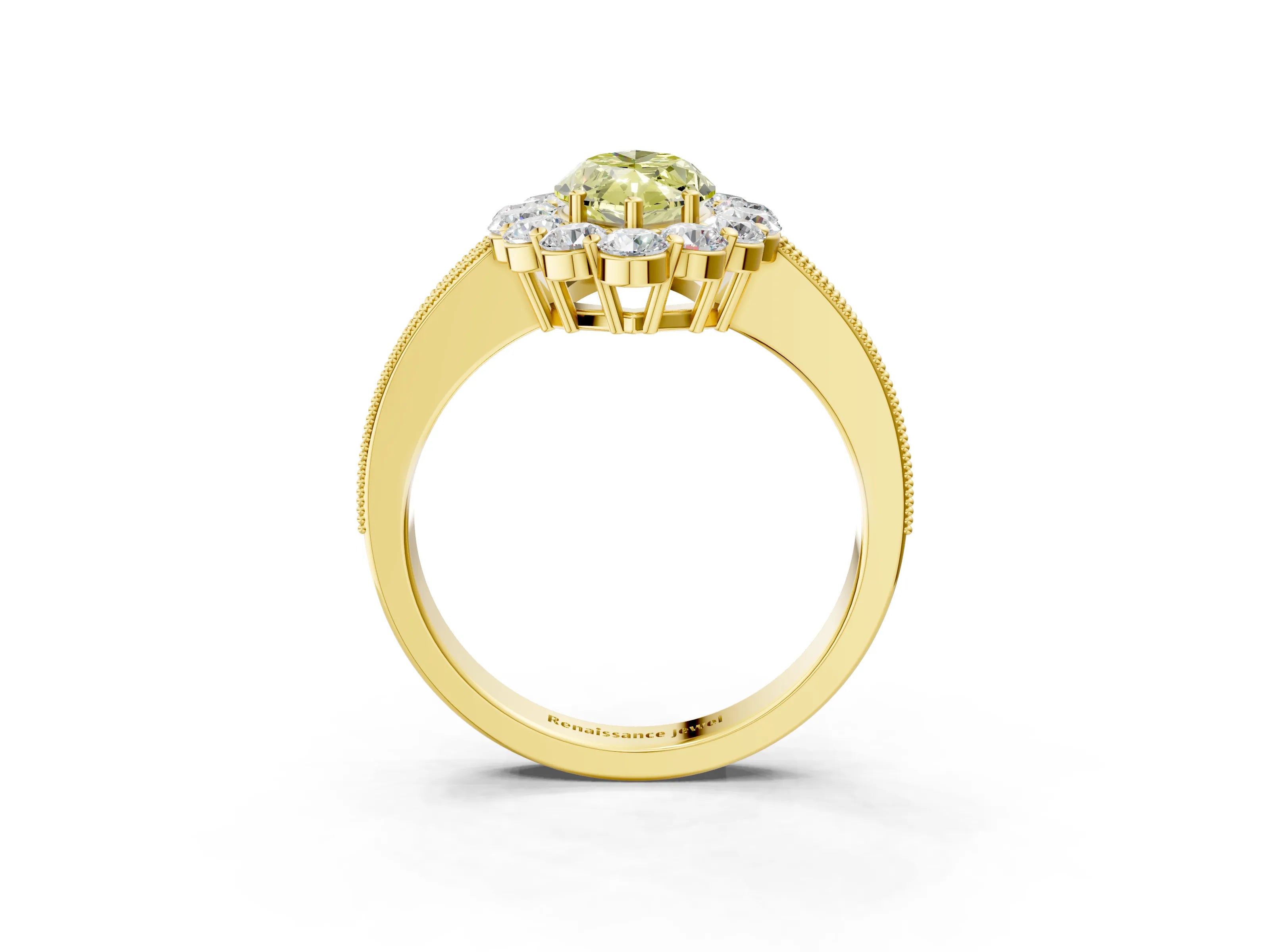Yellow gold Fancy Yellow Marquise Cut Cut Halo Diamond Pavé Engagement Ring with Milgrain Detailing_15