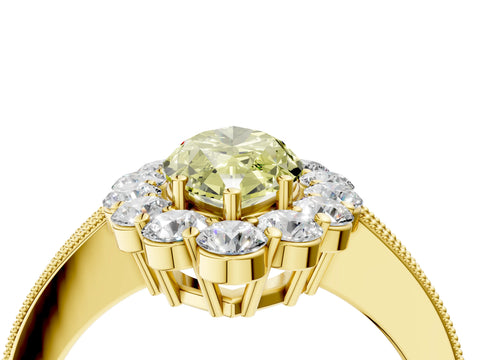 Yellow gold Fancy Yellow Marquise Cut Cut Halo Diamond Pavé Engagement Ring with Milgrain Detailing_16