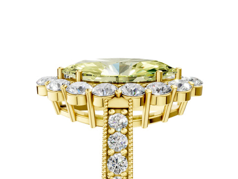 Yellow gold Fancy Yellow Marquise Cut Cut Halo Diamond Pavé Engagement Ring with Milgrain Detailing_17