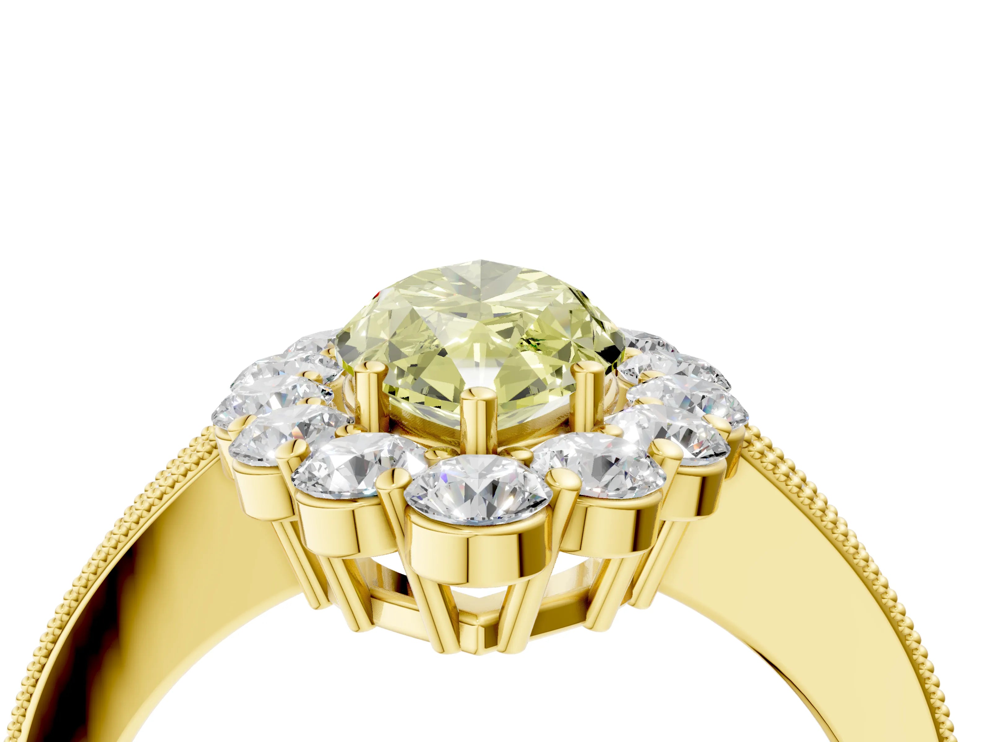 Yellow gold Fancy Yellow Marquise Cut Cut Halo Diamond Pavé Engagement Ring with Milgrain Detailing_4