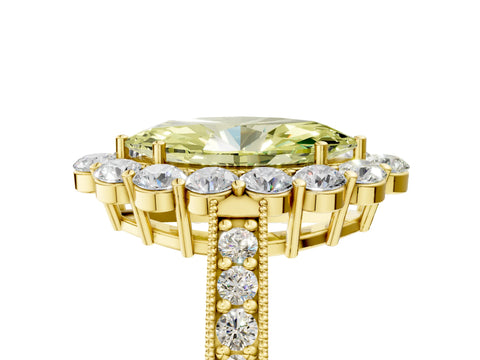 Yellow gold Fancy Yellow Marquise Cut Cut Halo Diamond Pavé Engagement Ring with Milgrain Detailing_5