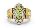 Yellow gold Fancy Yellow Marquise Cut Cut Halo Split Shank Prong Set Ring