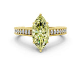 Yellow gold Fancy Yellow Marquise Cut Cut Pave Band Milgrain Solitaire Ring