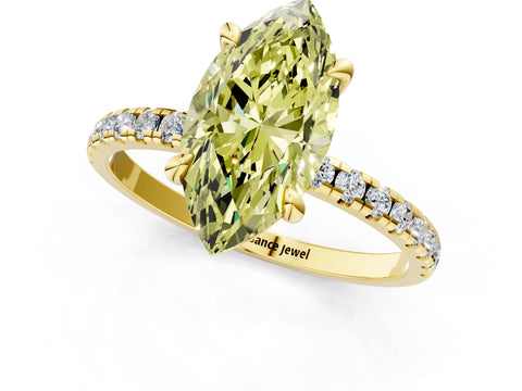 Yellow gold Fancy Yellow Marquise Cut Diamond Brilliant Solitaire Ring with Pavé Band and Four-Prong Setting_1