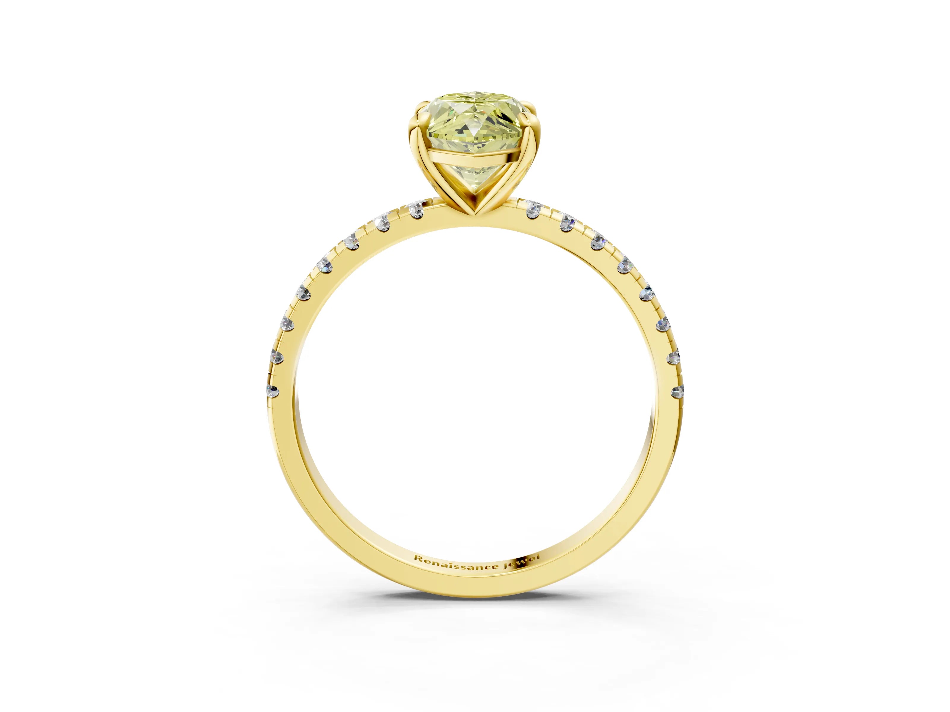 Yellow gold Fancy Yellow Marquise Cut Diamond Brilliant Solitaire Ring with Pavé Band and Four-Prong Setting_3