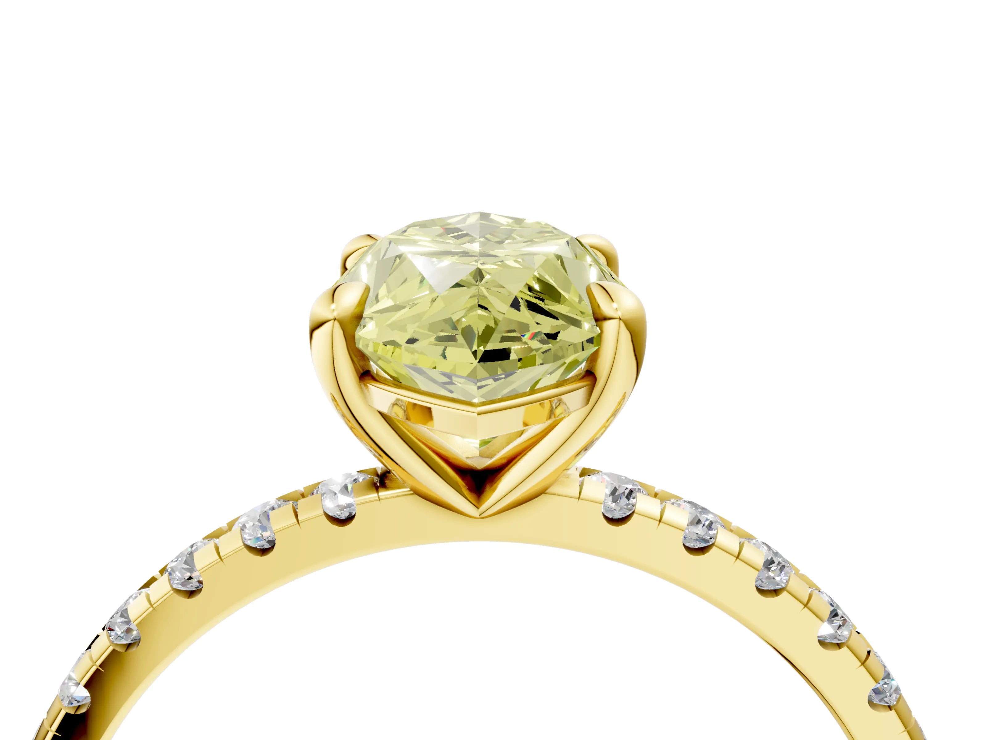 Yellow gold Fancy Yellow Marquise Cut Diamond Brilliant Solitaire Ring with Pavé Band and Four-Prong Setting_4