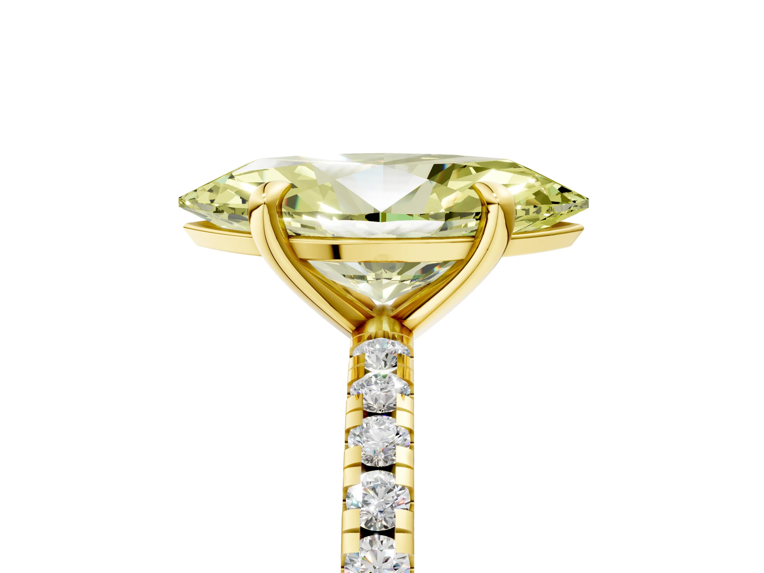 Yellow gold Fancy Yellow Marquise Cut Diamond Brilliant Solitaire Ring with Pavé Band and Four-Prong Setting_5
