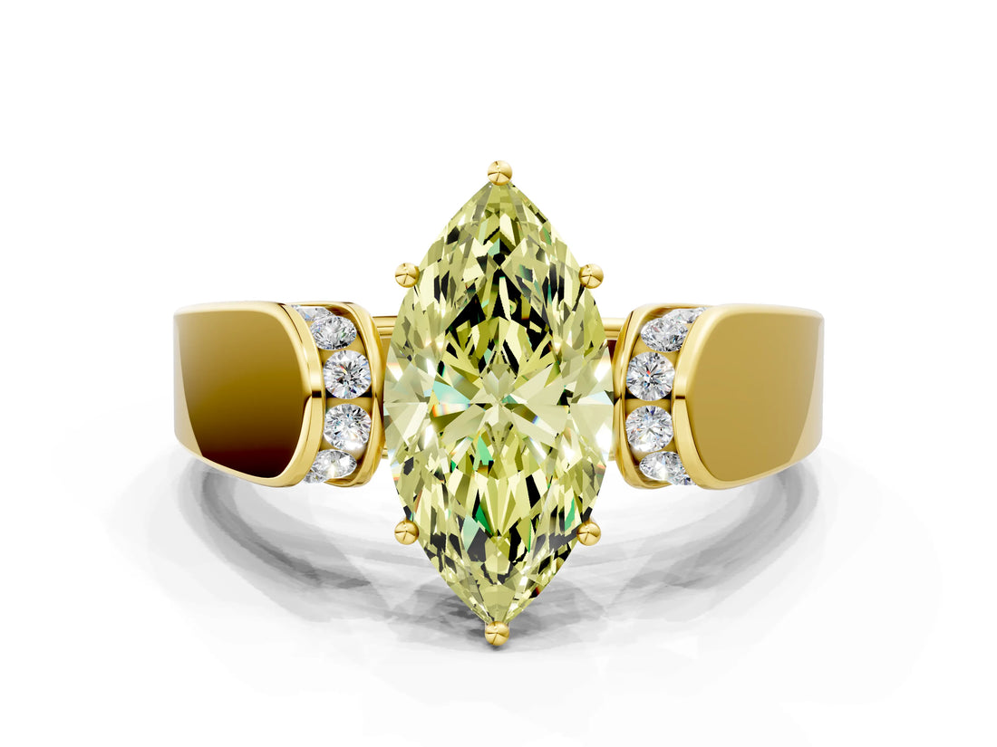 Yellow gold Fancy Yellow Marquise Cut Diamond Channel Set Solitaire Ring with Four-Prong Setting_12