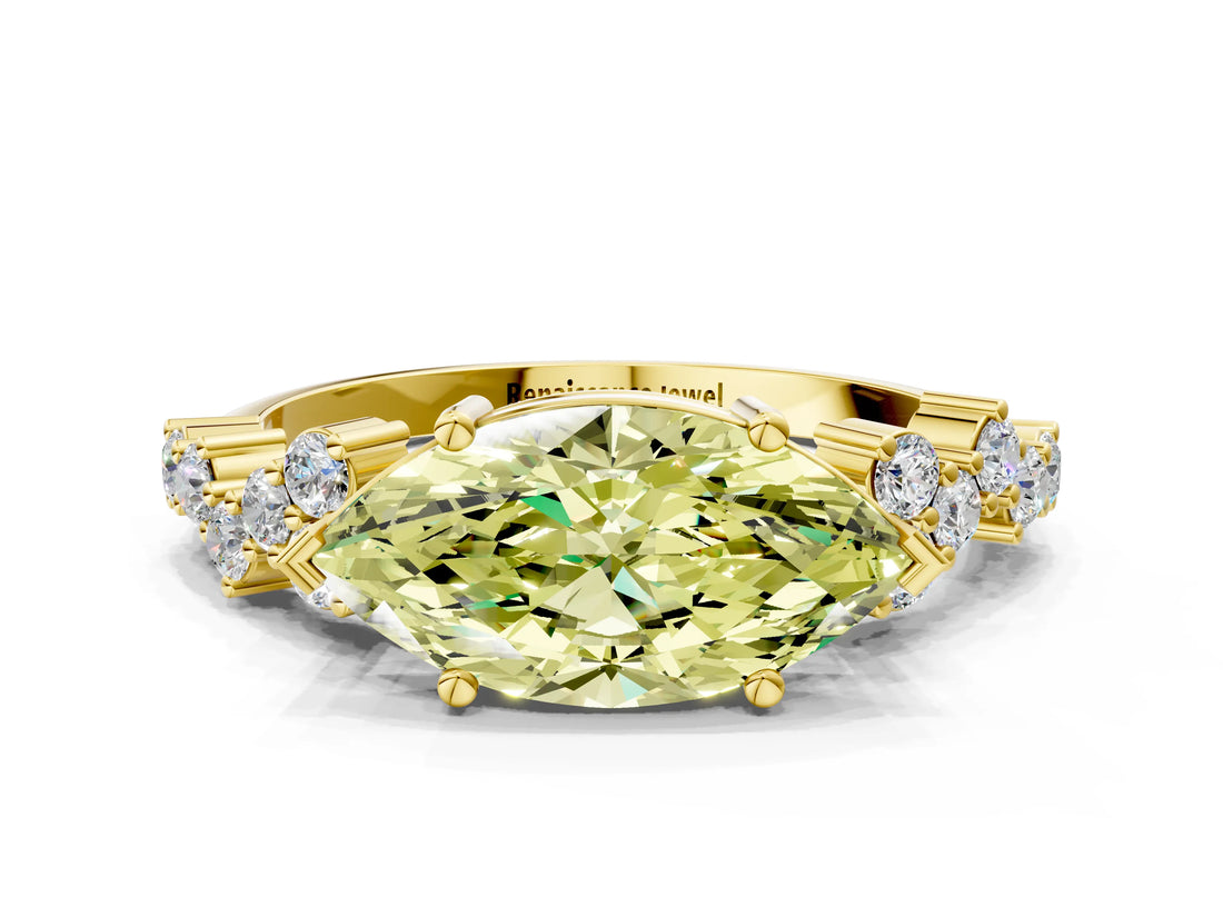 Yellow gold Fancy Yellow Marquise Cut Diamond Cluster Pavé Band with Four-Prong Setting_3