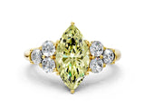Yellow gold Fancy Yellow Marquise  Cut Diamond Cluster Ring with Round Accent Stones and Prong Setting on a Classic Band_28