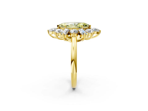 Yellow gold Fancy Yellow Marquise Cut Diamond Cluster Ring with Round and Baguette Stones, Split Shank Band, Prong Setting_2