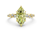 Yellow gold Fancy Yellow Marquise Cut Diamond Cluster Side Stone Solitaire Ring with Prong Setting_29