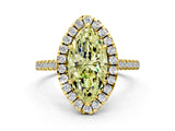 Yellow gold Fancy Yellow Marquise Cut Diamond Cushion Halo Ring with Pavé Band