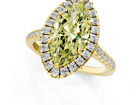 Yellow gold Fancy Yellow Marquise Cut Diamond Cushion Halo Ring with Pavé Band_1