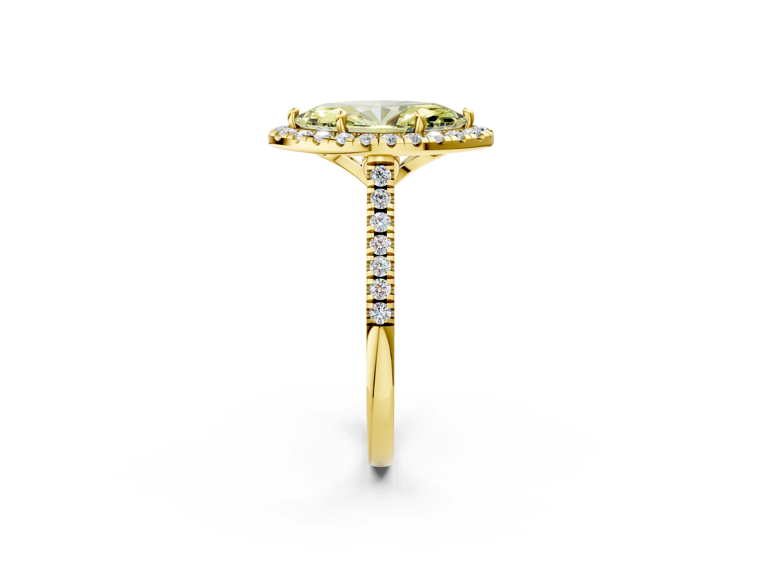 Yellow gold Fancy Yellow Marquise Cut Diamond Cushion Halo Ring with Pavé Band_2