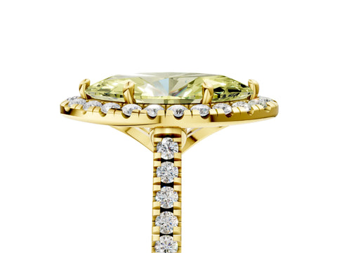 Yellow gold Fancy Yellow Marquise Cut Diamond Cushion Halo Ring with Pavé Band_5