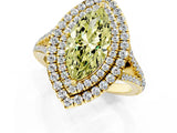 Yellow gold Fancy Yellow Marquise Cut Diamond Double Halo Ring with Pavé Band and Prong Setting_23
