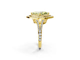 Yellow gold Fancy Yellow Marquise Cut Diamond Double Halo Ring with Pavé Band and Prong Setting_24