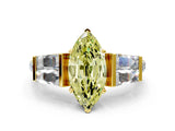Yellow gold Fancy Yellow Marquise Cut Diamond Engagement Ring with Baguette Side Stones and Channel Set Band_17