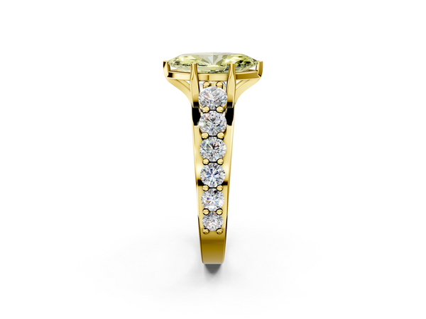 Yellow gold Fancy Yellow Marquise Cut Diamond Engagement Ring with Pavé Band and Four-Prong Setting