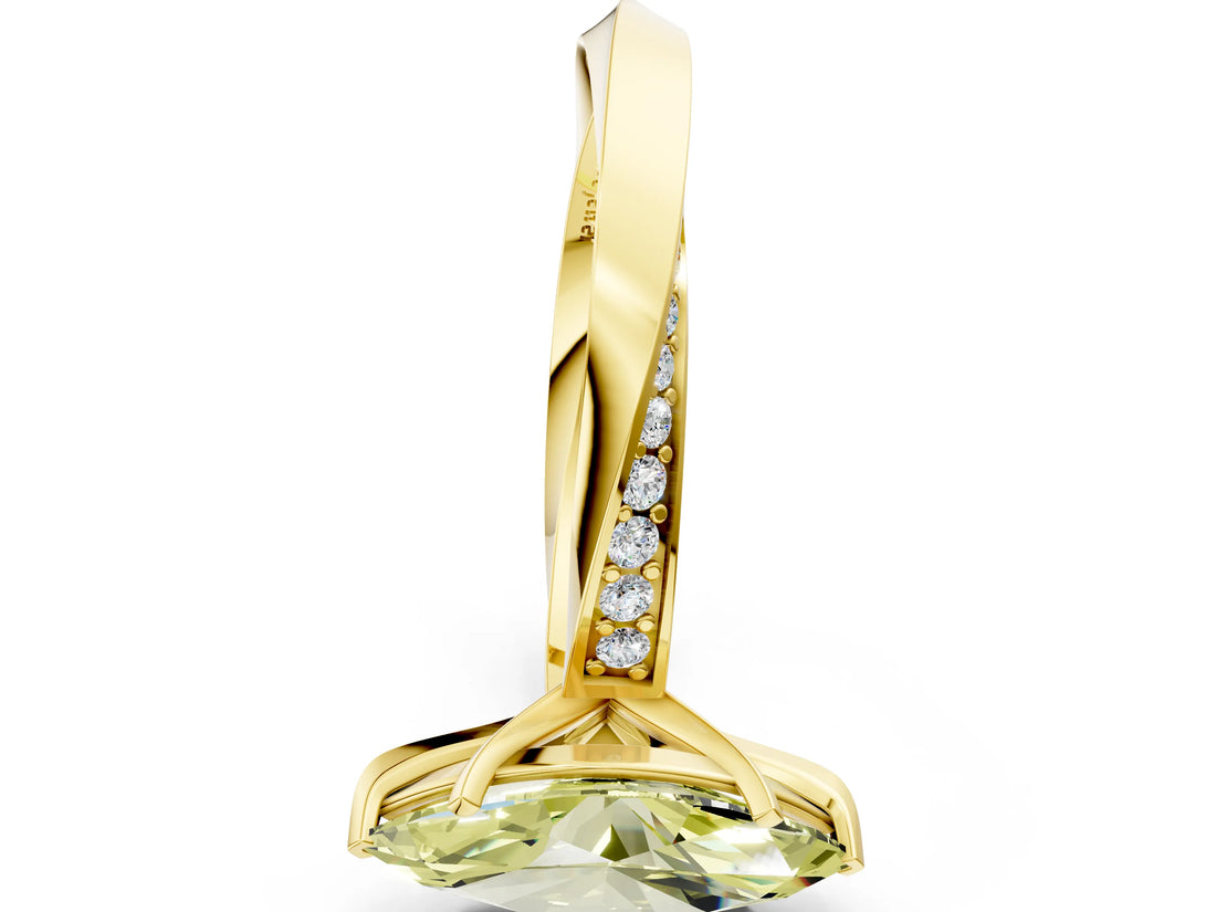 Yellow gold Fancy Yellow Marquise Cut Diamond Engagement Ring with Side Stone Accents and Four-Prong Setting_12