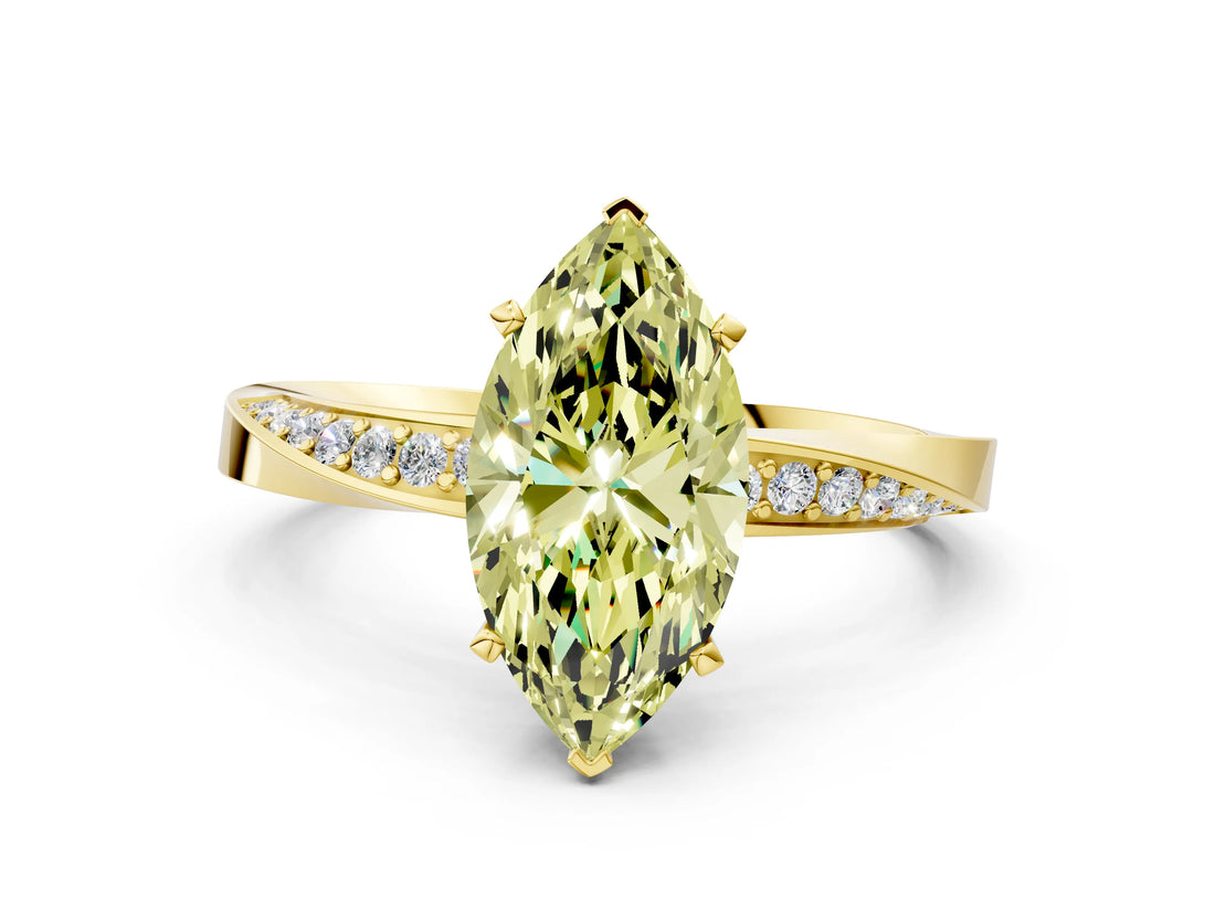 Yellow gold Fancy Yellow Marquise Cut Diamond Engagement Ring with Side Stone Accents and Four-Prong Setting_35