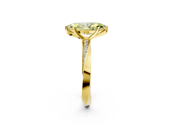 Yellow gold Fancy Yellow Marquise Cut Diamond Engagement Ring with Side Stone Accents and Four-Prong Setting