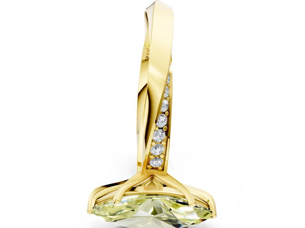 Yellow gold Fancy Yellow Marquise Cut Diamond Engagement Ring with Side Stone Accents and Four-Prong Setting