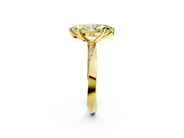 Yellow gold Fancy Yellow Marquise Cut Diamond Engagement Ring with Side Stone Accents and Four-Prong Setting
