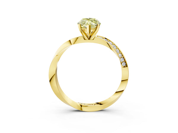 Yellow gold Fancy Yellow Marquise Cut Diamond Engagement Ring with Side Stone Accents and Four-Prong Setting