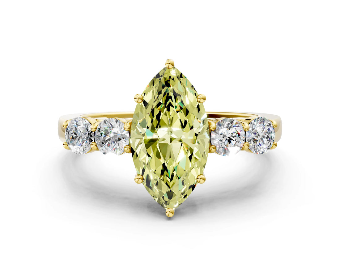 Yellow gold Fancy Yellow Marquise  Cut Diamond Five-Stone Prong Set White Gold Ring_51