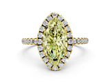 Yellow gold Fancy Yellow Marquise  Cut Diamond Floral Halo Engagement Ring with Pavé Band and Prong Setting_17